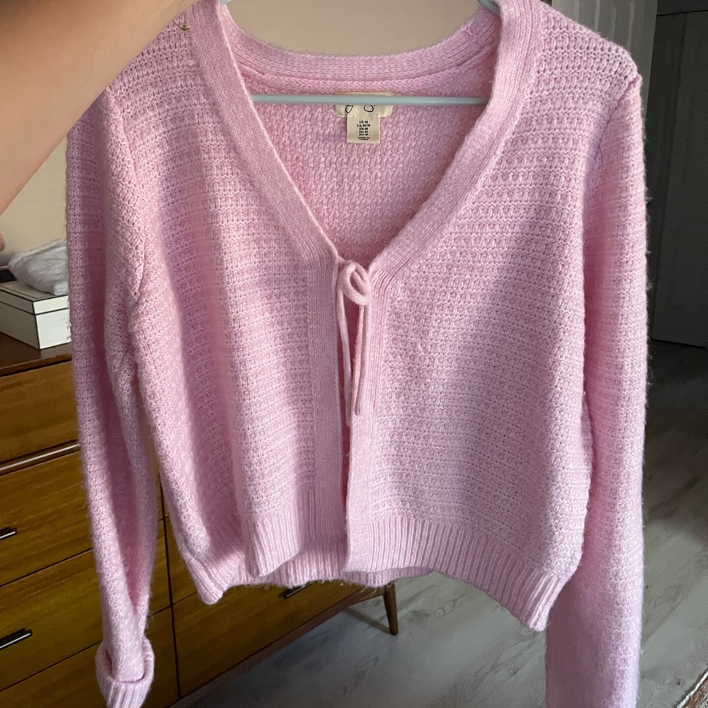 Pink Knit Cardigan Sweater
